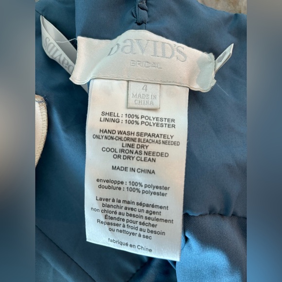 Davids Bridal Bridesmaid Dress Steel Blue Sz 4 Chiffon Halter Neck Pleated Skirt - Picture 9 of 16